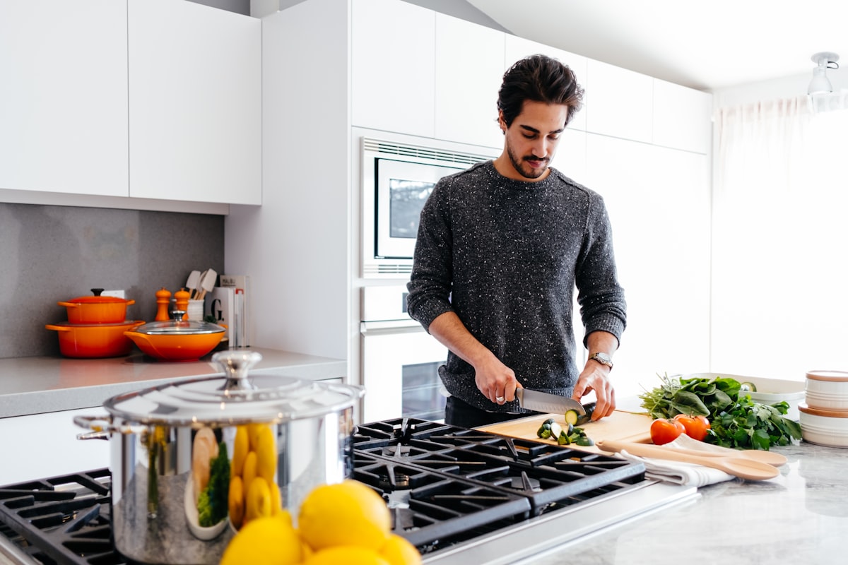 Healthy nutrition for men with balanced meals and supplements